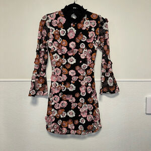 French Connection Lace Astrida 3D Embroidered Floral Mod XS Eur Black Size 4 US